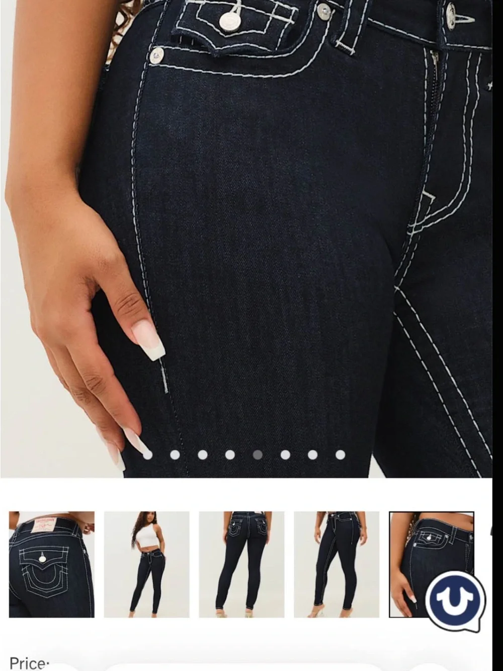 True Religion Black Skinny Jeans with White Stitching - Picture 2 of 3